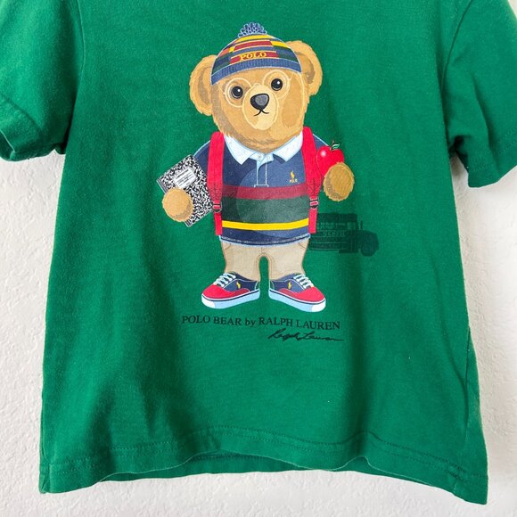 POLO Ralph Lauren Shirt Toddler Boys 2T Green Polo Bear Back To School Tee - Picture 4 of 6